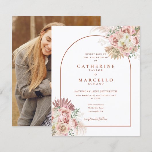 Budget Pampasgras Foto Trouw Uitnodiging (Voorkant / Achterkant)