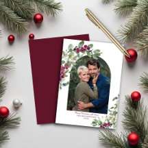 BUDGET PAPER Burgundy Greenery Arch Kerstmis Kaart