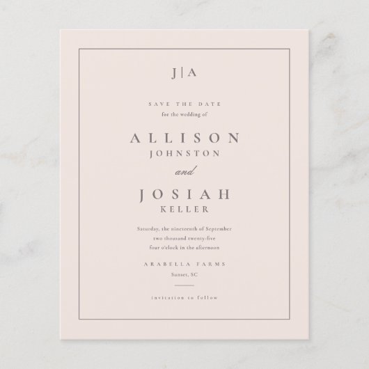Budget Paper Classic Wedding Save the Date Flyer (Voorkant)