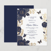 Budget Papier Navy Goud Bloem Vlinder Sweet 16 (Voorkant / Achterkant)