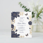 Budget Papier Navy Goud Bloem Vlinder Sweet 16 (Staand voorkant)