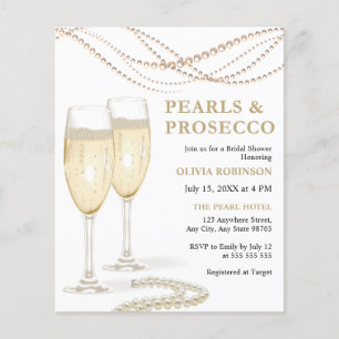 Budget Parels & Prosecco Bridal Shower Uitnodiging Flyer