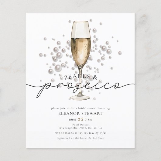 Budget Parels Prosecco Bridal Shower Uitnodiging Flyer (Voorkant)