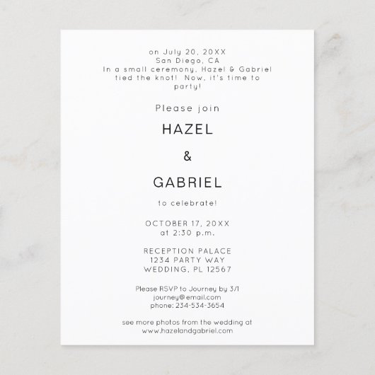 Budget Pas getrouwd 1 Foto B Weddenschap Reception Flyer (Achterkant)