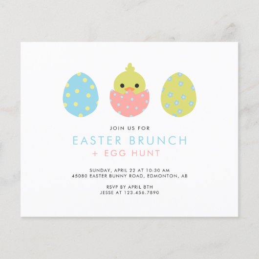 Budget Pasen Brunch Egg Hunt Schattigee Uitnodigin (Voorkant)