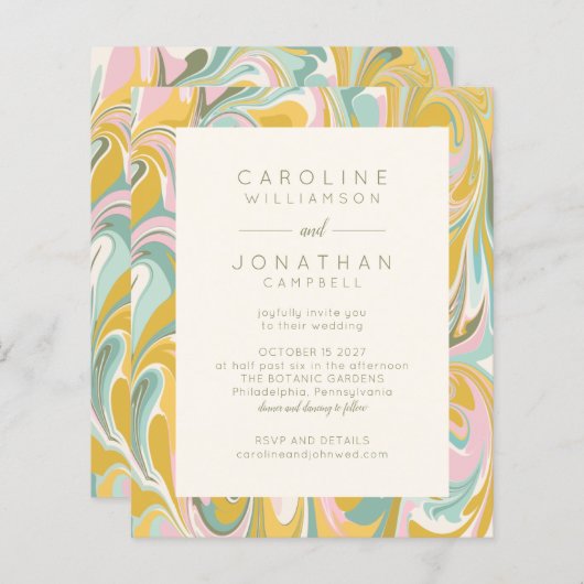 Budget Pastel Abstracte marmer Chic Wedding Invite (Voorkant / Achterkant)