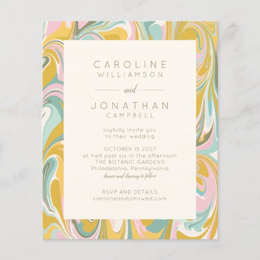 Budget Pastel Abstracte marmer Chic Wedding Invite (Voorkant)