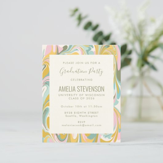 Budget Pastel Art Foto Graduparty Uitnodigen (Staand voorkant)