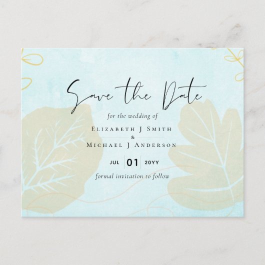 Budget Pastel Blauw Aqua Goud Abstract Trouwset Briefkaart (Voorkant)