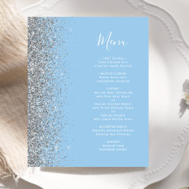 Budget Pastel Blauw Zilver Glitter Bruiloft Menu