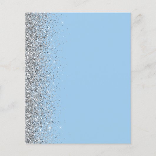Budget Pastel Blauw Zilver Glitter Bruiloft Menu (Achterkant)