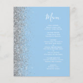 Budget Pastel Blauw Zilver Glitter Bruiloft Menu (Voorkant)
