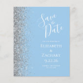 Budget Pastel Blauw Zilver Glitter Save the Date (Voorkant)