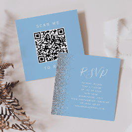 Budget Pastel Blauw Zilver Huwelijk QR Code RSVP Informatiekaartje