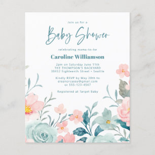 Budget Pastel Blauwgroen Pink Floral Baby shower U