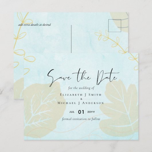 Budget Pastel Blue Aqua Gold Abstract Weduwen Set Briefkaart (Voorkant / Achterkant)