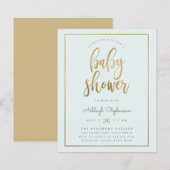 Budget Pastel Blue Gold Typography Boy Baby shower (Voorkant / Achterkant)