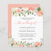 Budget Pastel Coral and Peach Wedding Invitation (Voorkant / Achterkant)