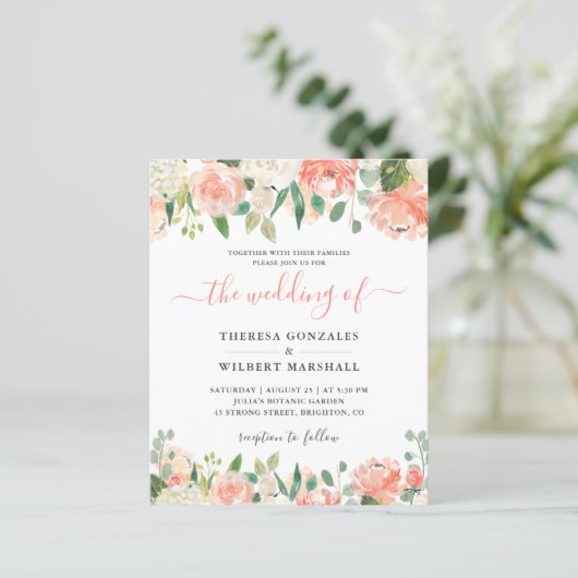 Budget Pastel Coral and Peach Wedding Invitation (Staand voorkant)