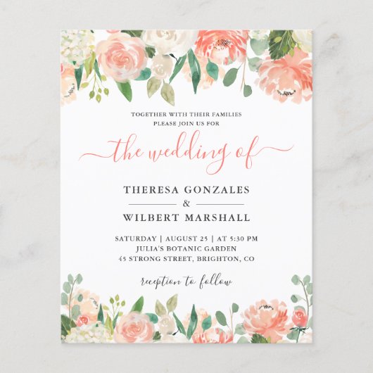 Budget Pastel Coral and Peach Wedding Invitation (Voorkant)
