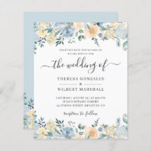 Budget Pastel Dusty Blue Wedding Uitnodiging
