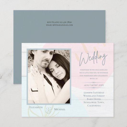BUDGET Pastel Roze Blauwe Foto Huwelijksuitnodigin (Voorkant / Achterkant)