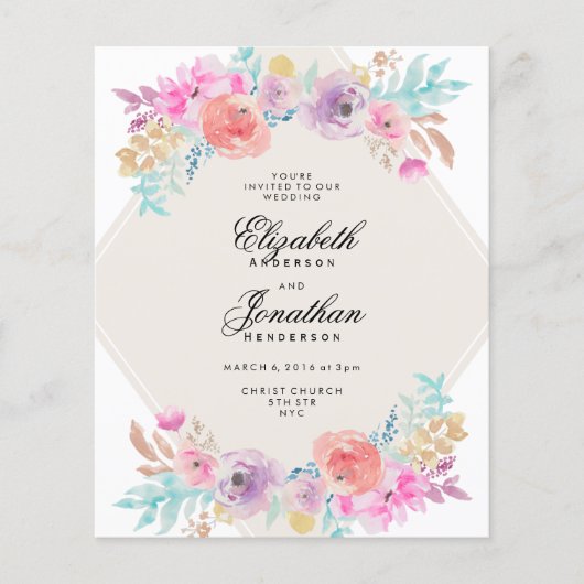 Budget Pastel Waterverf Flowers Weddenschappen Uit Flyer (Voorkant)