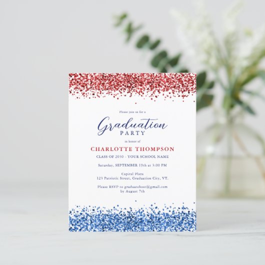 Budget Patriotic Red White Blue Glitter Afstuderen (Staand voorkant)