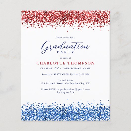 Budget Patriotic Red White Blue Glitter Afstuderen (Voorkant)