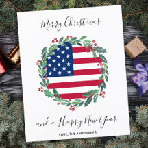 Budget Patriotic USA American Flag Kerstmis Kaart