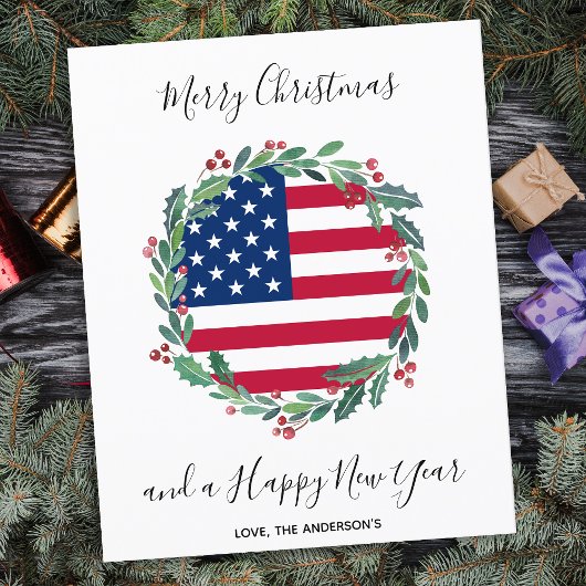 Budget Patriotic USA American Flag Kerstmis Kaart