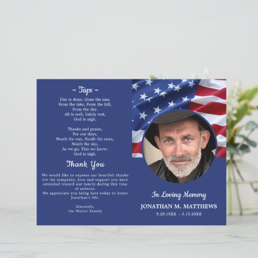 Budget Patriotic USA Flag Veteran Funeral Programm (Staand voorkant)