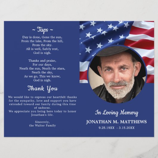 Budget Patriotic USA Flag Veteran Funeral Programm (Voorkant)