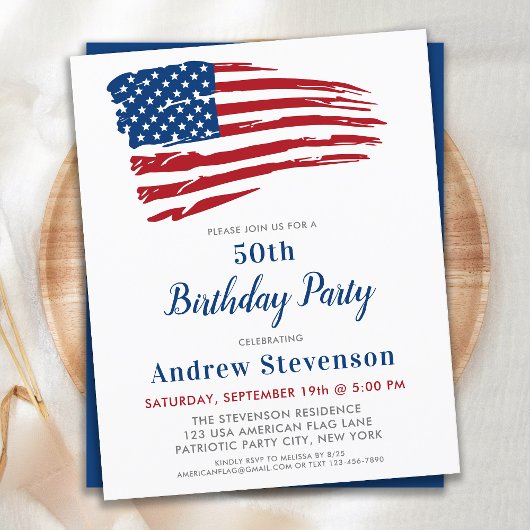 Budget Patriottic Birthday Party US Flag Uitnodigi