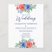 Budget Patriottic Floral Red Blue Wedding Invite (Voorkant)
