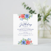 Budget Patriottic Floral Red White Blue Birthday (Staand voorkant)