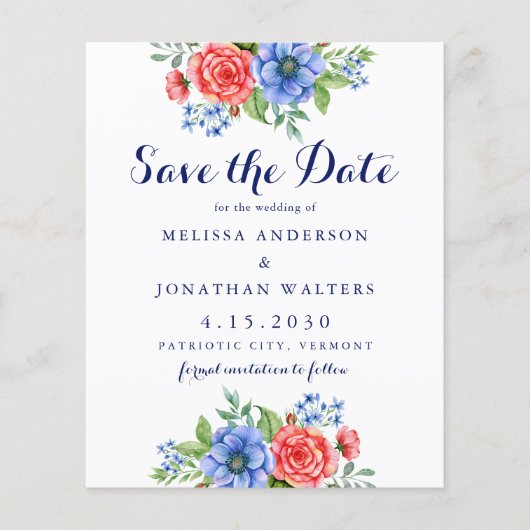 Budget Patriottic Floral Wedding Save the Date Kaa (Voorkant)