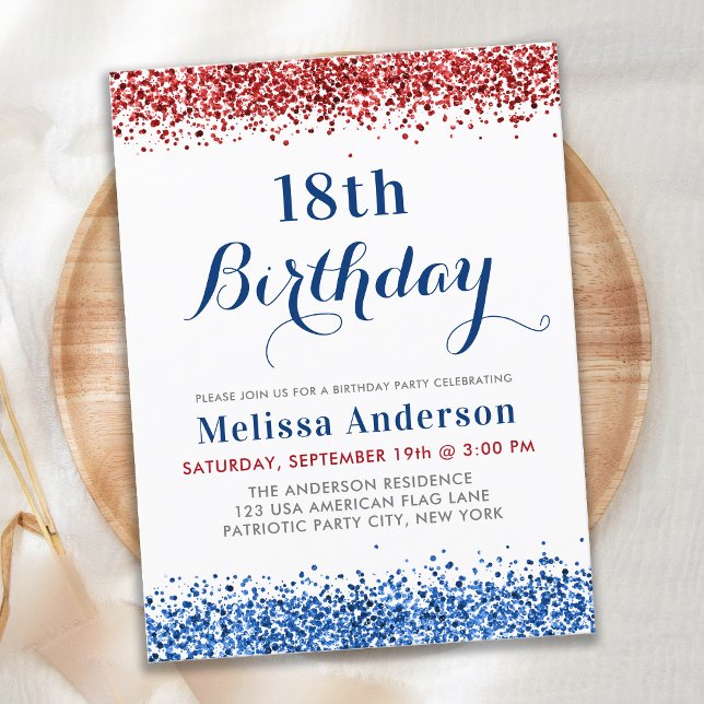 Budget Patriottic Red White Blue Glitter Birthday (Creator heeft geüpload)