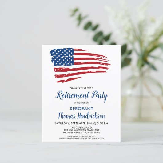Budget Patriottic Retirement American Flag Invite (Staand voorkant)