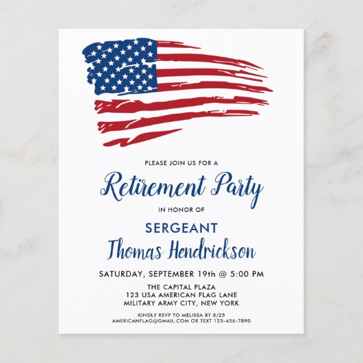 Budget Patriottic Retirement American Flag Invite (Voorkant)