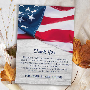 Budget Patriottic US Flag Veteran Funeral Dank u Notitiekaartje