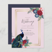 BUDGET  Pauwblauw Bourgondië Winter Bruiloft Herfs (Voorkant / Achterkant)