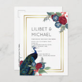 BUDGET  Pauwblauw Bourgondië Winter Bruiloft Herfs Briefkaart (Voorkant / Achterkant)