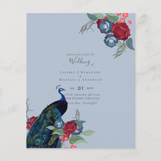 BUDGET  Pauwblauw Bourgondië Winter Herfst Bruilof (Voorkant)