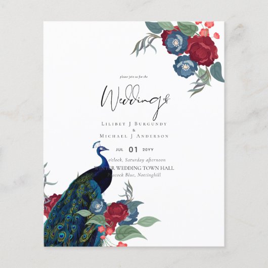 BUDGET  Pauwblauw Bourgondië Winter Herfst Bruilof (Voorkant)