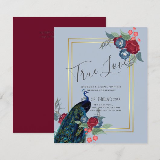 BUDGET  Pauwblauw Bourgondië Winter Herfst Bruilof (Voorkant / Achterkant)