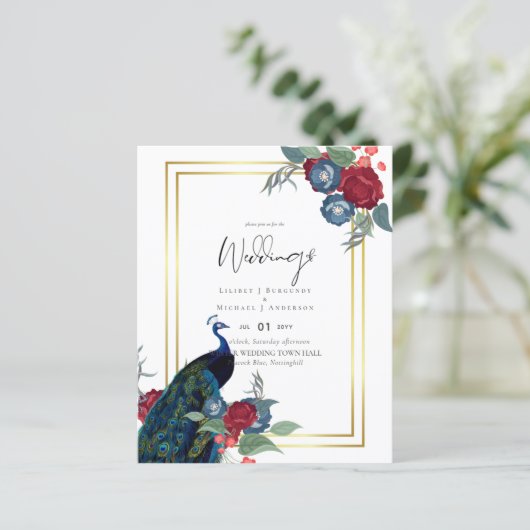 BUDGET  Pauwblauw Bourgondië Winter Herfst Bruilof (Staand voorkant)