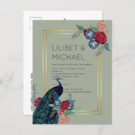 BUDGET  Pauwblauw Bourgondië Winter Herfst Bruilof Briefkaart