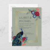 BUDGET  Pauwblauw Bourgondië Winter Herfst Bruilof Briefkaart (Voorkant / Achterkant)