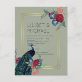 BUDGET  Pauwblauw Bourgondië Winter Herfst Bruilof Briefkaart (Voorkant)